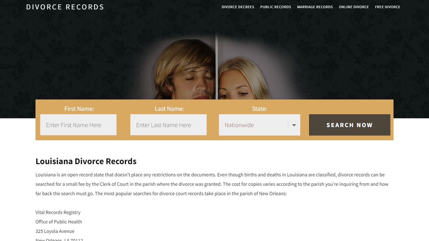 Louisiana Divorce Records | Enter Name & Search | 14 Days FREE